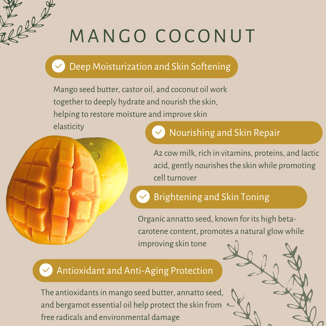 Mango Coconut | For Dry Skin | Mango Seed Butter | Fresh A2 Cow Milk | Organic Annatto seed | Lemon | Lavender | Cold Pressed Coconut Oil - Image 3