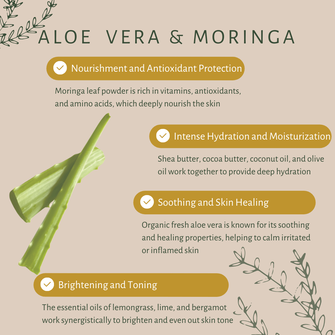 Aloe Vera & Moringa | For Dry Skin | Organic Moringa | Organic Fresh Aloe Vera | Organic Shea Butter | Cocoa Butter | Extra Virgin Olive Oil | Cold Pressed Coconut Oil | Lemongrass | Lime | Eucalyptus - Image 3