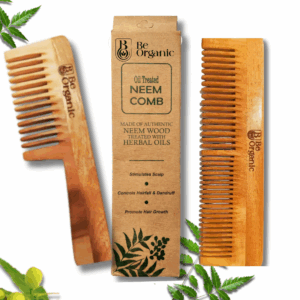 "Natural wooden neem comb for healthy hair and dandruff control"