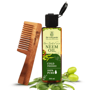 Be Organic - Natural Secrets Everyday Wide Tooth Wooden Kacchi Neem Comb & Neem Hair Oil For Dry And Frizzy Hair (Combo Pack Of 2)