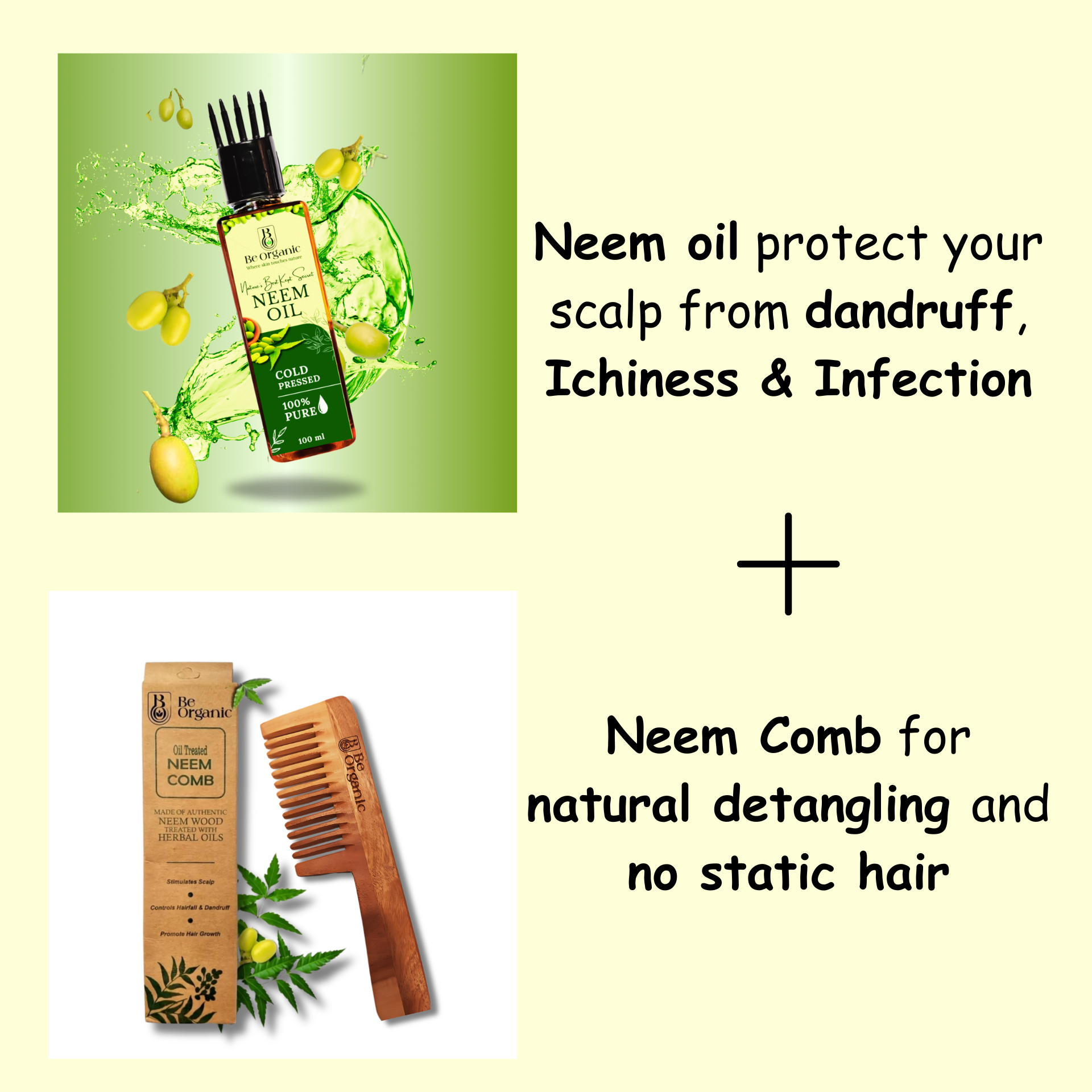 Be Organic - Natural Secrets Everyday Wide Tooth Wooden Kacchi Neem Comb & Neem Hair Oil For Dry And Frizzy Hair (Combo Pack Of 2) - Image 2